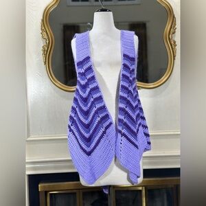 Handmade Crochet Chevron Vest Purple Striped Sleeveless Boho Layering Piece – OS